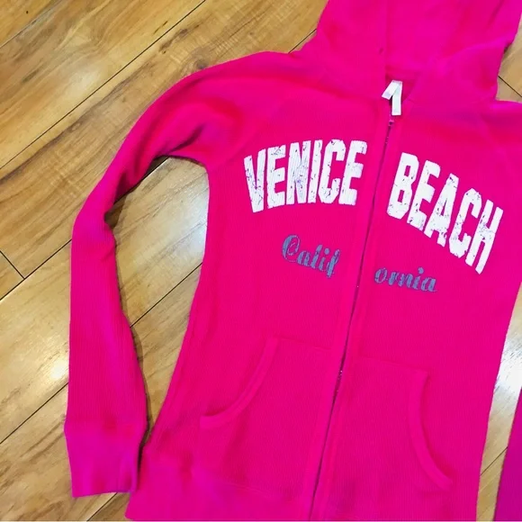 Venice beach California beach Pink waffle knit hoodie venice beach small - Picture 4 of 7